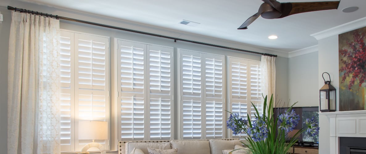 Plantation shutters in a living room